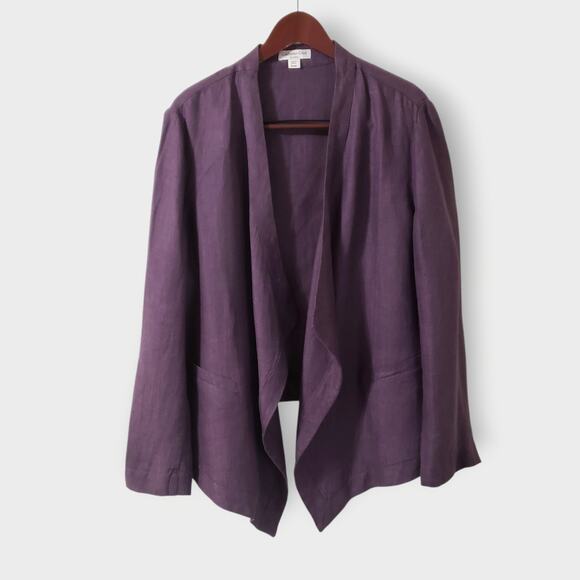 Coldwater Creek Linen Open Draped Asymmetric Jacket Purple Herringbone XL (18) - Picture 1 of 11